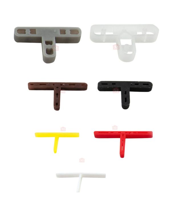 Flisekryds - T-model fra Raimondi. Det trebenede flisekryds anvendes i flisesamlinger, hvor rækkerne med fliserne ligger forskudt fra hinanden. Tilgængeligt i størrelserne 1, 2, 3, 4, 5, 6, 7, 8, 9 og 10 mm i forskellige farver. Leveres i poser á 200 stk.