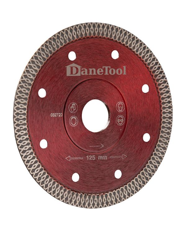 Diamant fliseklinge fra DaneTool i rød farve til skæring af porcelæn og hårde keramiske fliser. Tykkelse: 1,2 mm. Diameter: 25 mm.