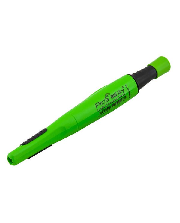 Pica Big Dry opmærkningspen med hylster i grøn farve og 2B stift og blyantspidser. 2 x 5 mm 2B stifter medfølger.
