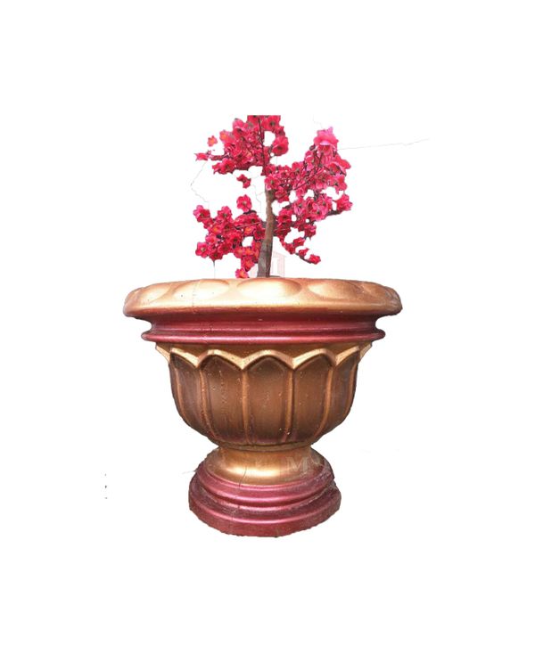 Krukkeform til betonstøbning af krukker i en diameter på 26 cm. Her afbilledet med lyserøde nuancer og blomst. 