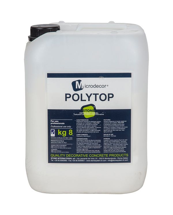 8 kg. dunk af PolyTop blandingsvæske til Microdecor til øgning af cementmørtlens mekaniske vedhæftningsegenskaber.