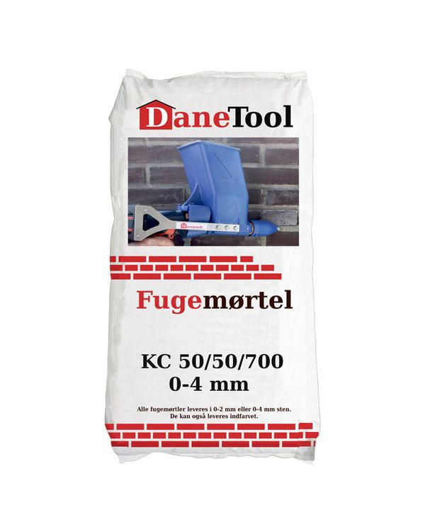 Hvid cement Fugemørtel KC i blandingsforholdet 35/35/650 eller 50/50/700. Kornstørrelser 0-4 mm eller 0-2 mm.