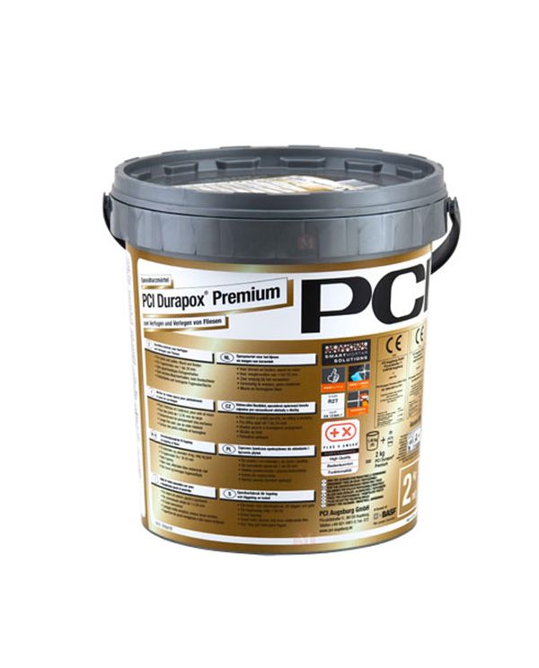 PCI Durapox Premium Epoxyharpiksmørtel i Cementgrå farve i 2 liters dunk.