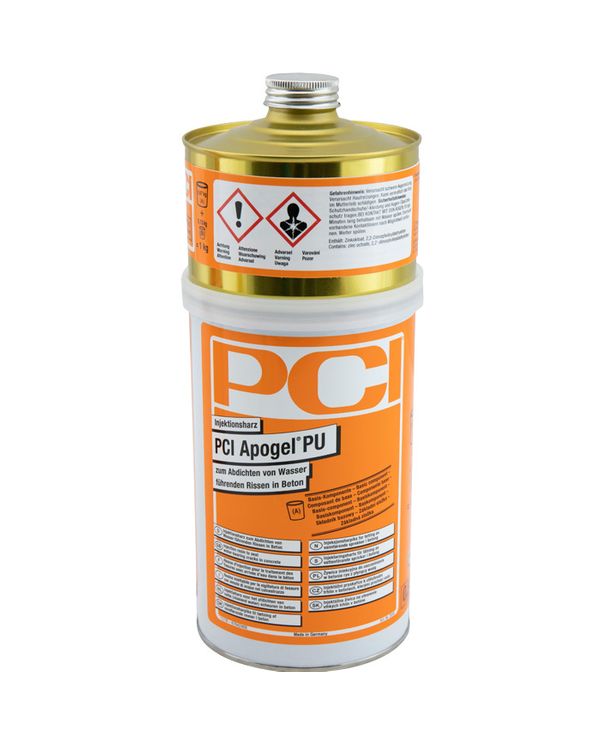 PCI Apogel PU kunstharpiks til injektion i revner og hulrum. Leveres i brun farve. Leveres i 1 liter dåse.