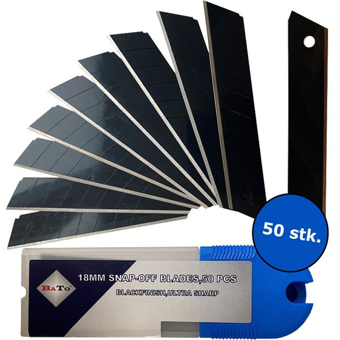 BATO Knivblade 18mm - bræk-af - Black finish (50 stk.)