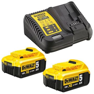 DeWalt Batterisæt 18V - Lader + 2 stk. 5,0 AH batterier